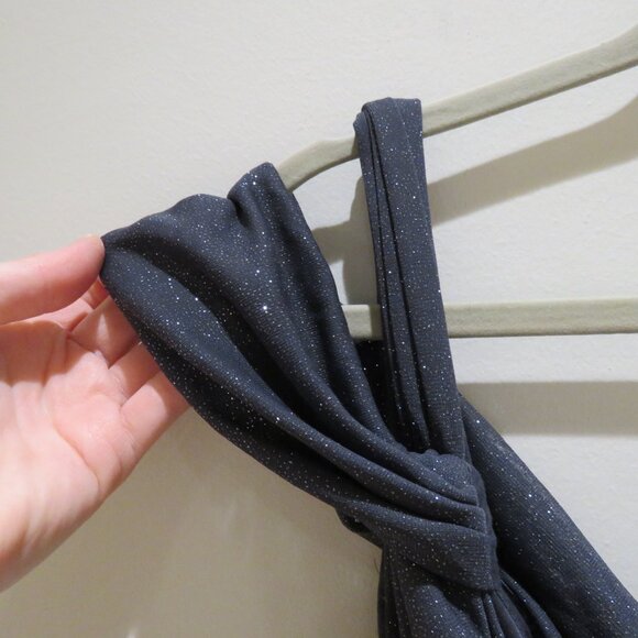 ALEX EVENINGS Cowl Neck Cap Sleeve Glitter Maxi Gown Dress in Dark Gray Cocktail - Picture 5 of 14